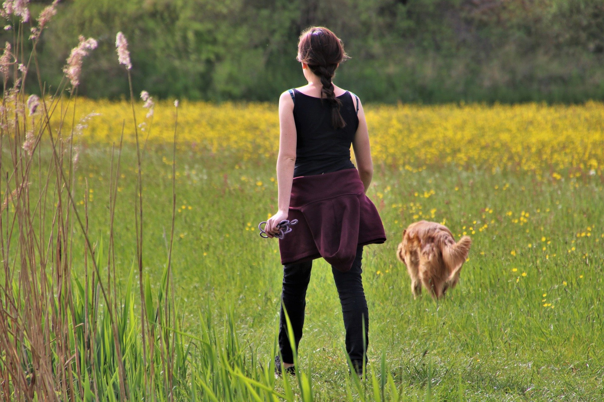 A woman walking her dog at Imber Court